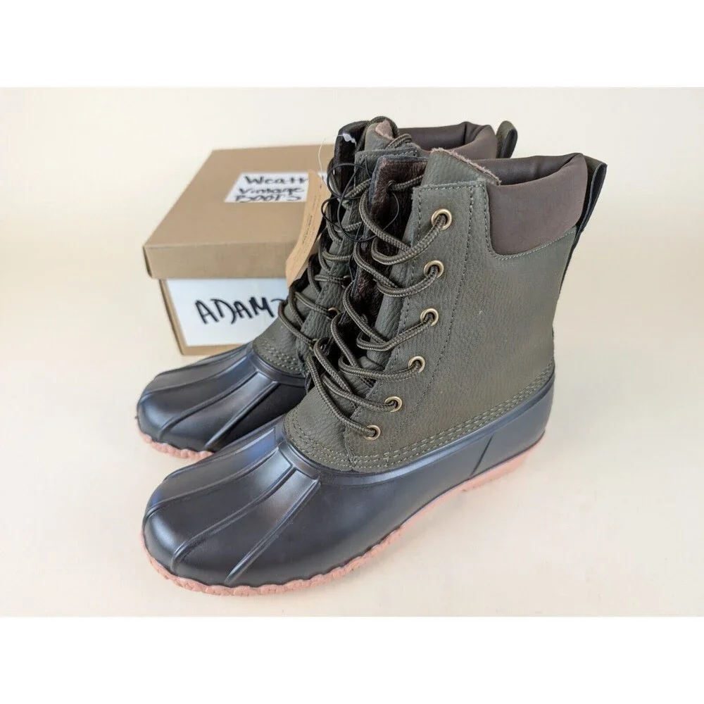 Weatherproof Vintage Adam II Duck Boot Mens 8 Green Brown Faux Leather Shoes NWB